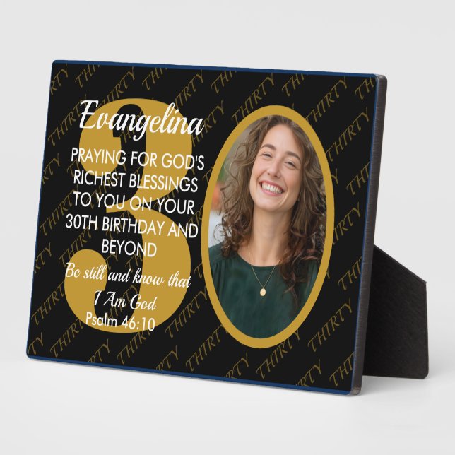 Placa Expositora Elegante Cumpleaños 30 con Texto Personalizado Fot (Lado)