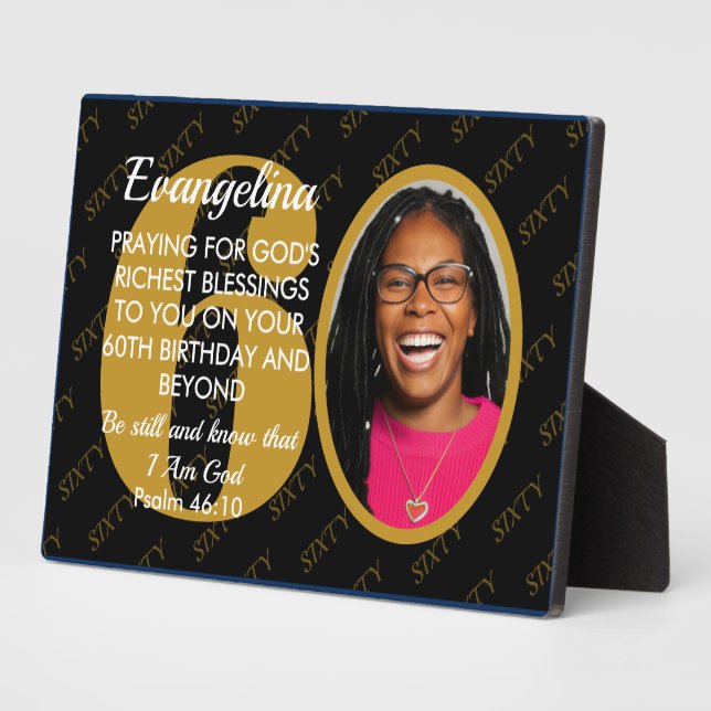 Placa Expositora Elegante Cumpleaños 60 con Texto Personalizado Fot (Lado)