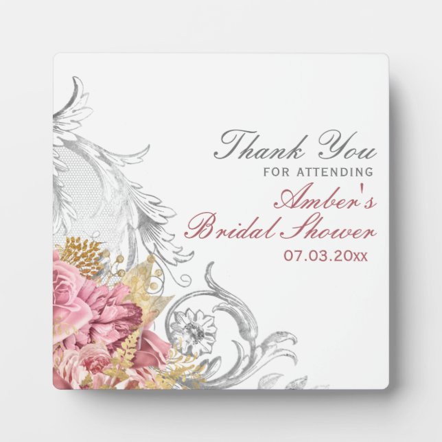 Placa Expositora Elegante ducha de boda floral rosa (Frente)