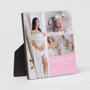 Placa Expositora Elegante familia de fotos de bebés Keepsake rosado