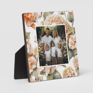 Placa Expositora Elegante floral acuarela boho blanca verde naranja
