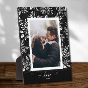 Placa Expositora Elegante Floral Blanco sobre Foto con Caballete Ne