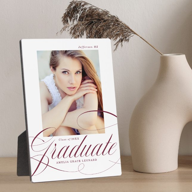 Placa Expositora Elegante foto de graduación de caligrafía maroon (Subido por el creador)