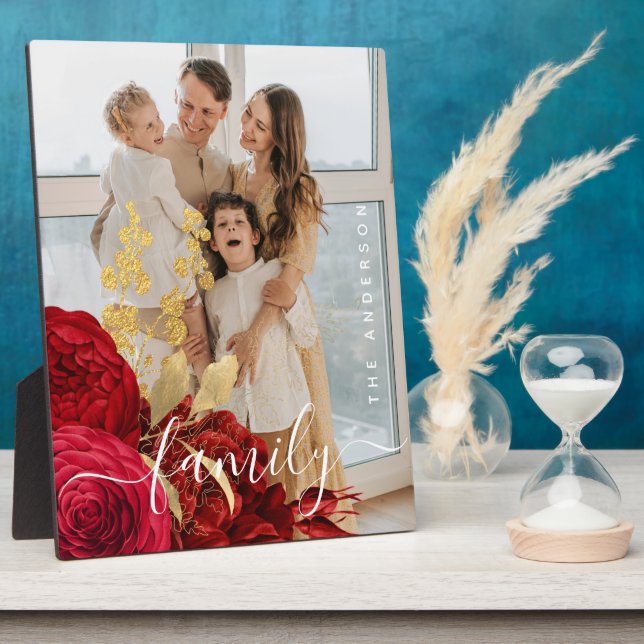 Placa Expositora Elegante foto de la familia de escritura floral de (Lado)