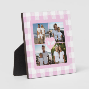 Placa Expositora Elegante gingham rosa blanco corazón de amor con 4