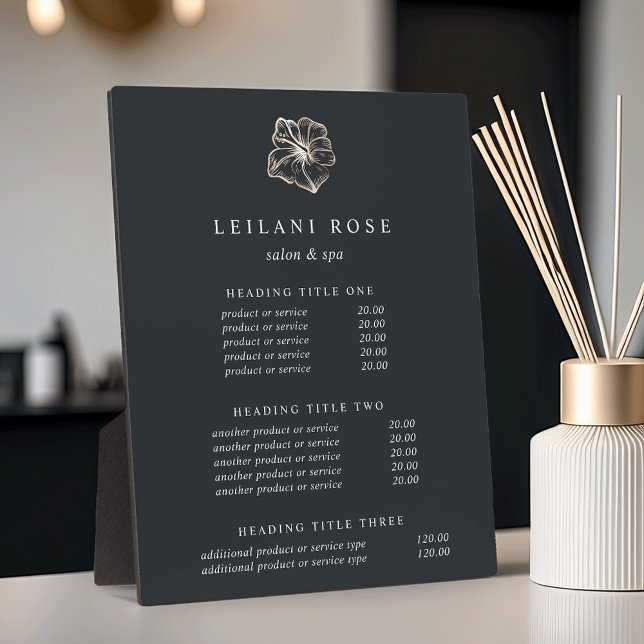 Placa Expositora Elegante Gold Hibiscus Flower Pricing/Services (Subido por el creador)