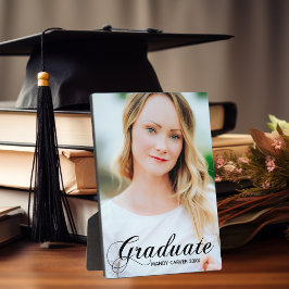 Placa Expositora Elegante Graduación Flourish Script Overlay Photo