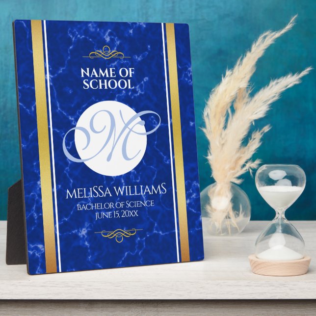 Placa Expositora Elegante Graduación Monograma Relieve metalizado d (Lado)