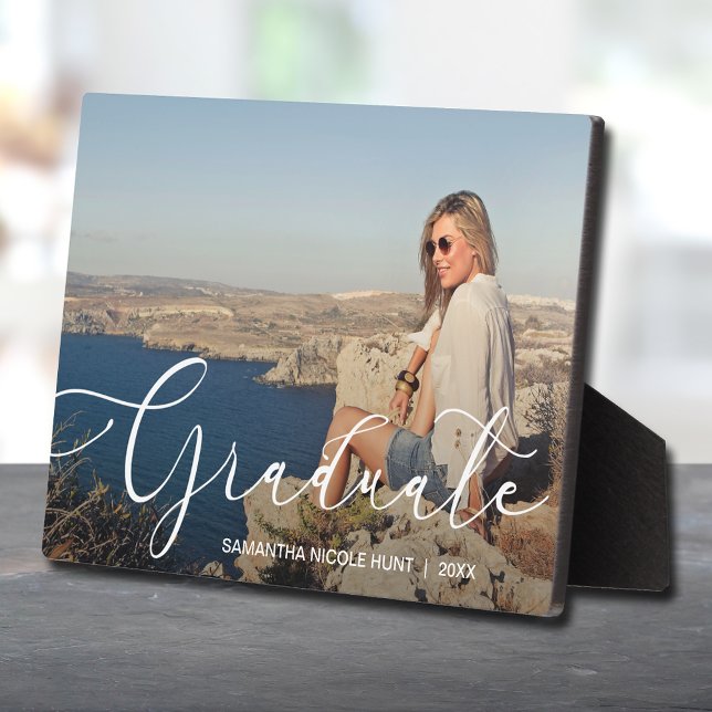 Placa Expositora Elegante graduado de escritura blanca (Photo's put directly on hardboard panel for stunningly crisp image on frameless tabletop easel-stand)