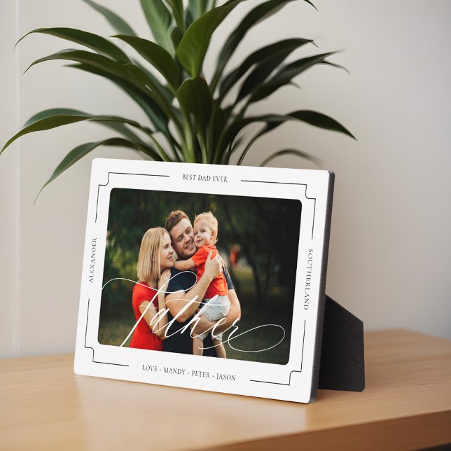 Placa Expositora Elegante Guión Mejor Padre Foto Keepsake (Elegant Script Best Father Ever Photo Keepsake Plaque)