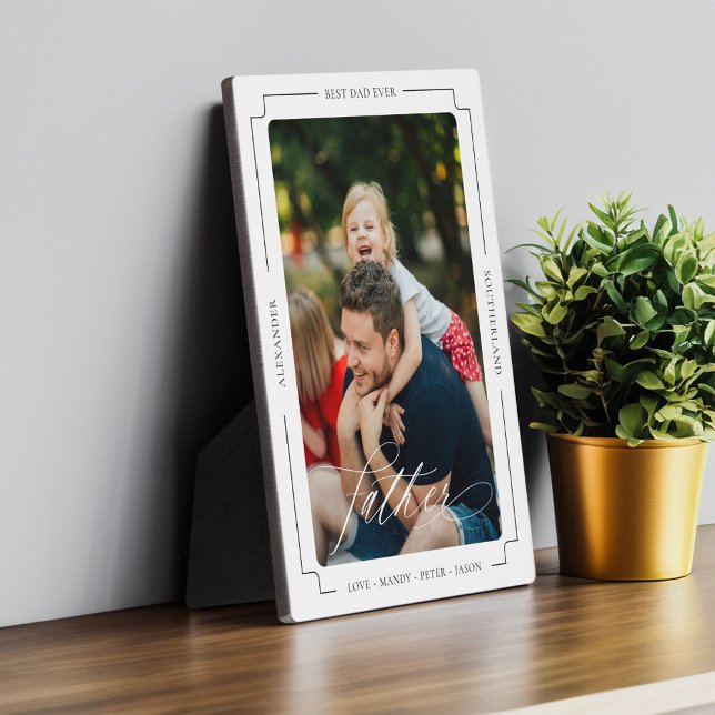 Placa Expositora Elegante Guión Mejor Padre Foto Keepsake (Elegant Script Best Father Ever Photo Keepsake Plaque)