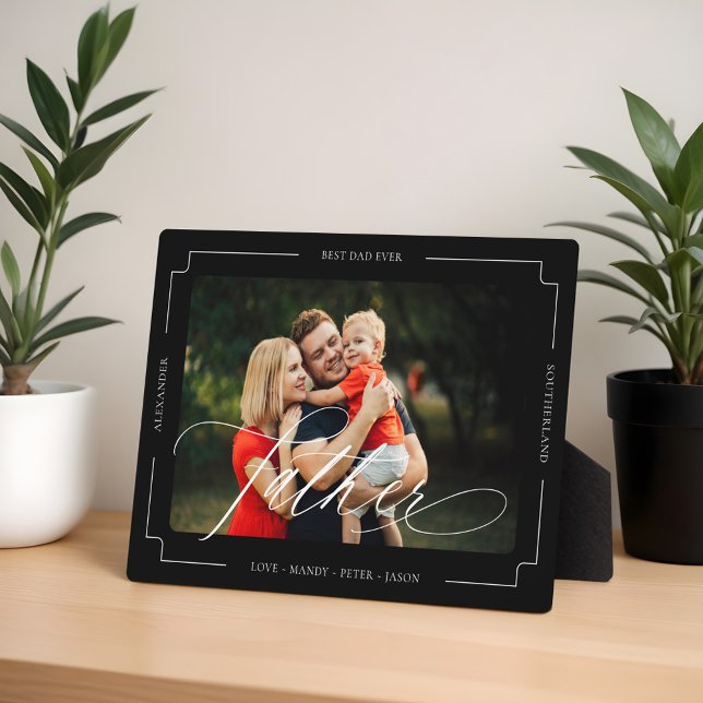 Placa Expositora Elegante Guión Mejor Padre Foto Keepsake (Elegant Script Best Father Ever Photo Keepsake Plaque)