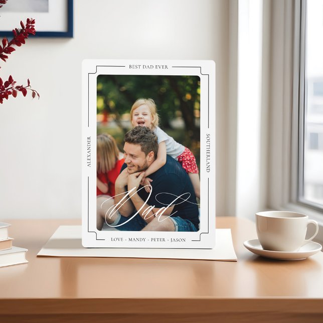 Placa Expositora Elegante guión Mejor Papá Personalizado Foto Keeps (Elegant Script Best Dad Ever Custom Photo Keepsake Plaque)