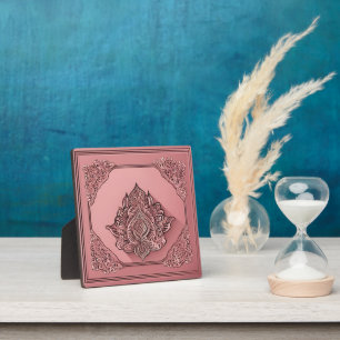 Placa Expositora Elegante Mandala de Loto en Rosa Dorado Bohemio ar