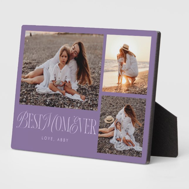 Placa Expositora Elegante Mejor Mamá Collage Morado (Lado)