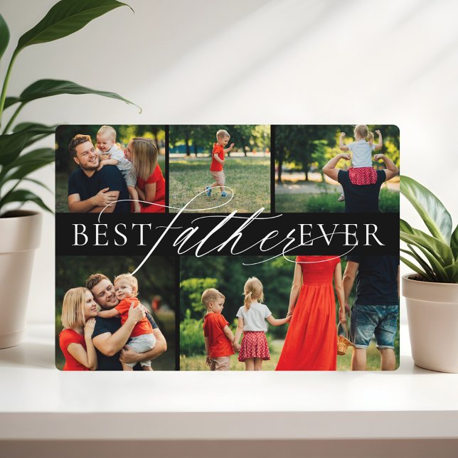 Placa Expositora Elegante Mejor Padre Nunca Cinco Collages de fotos (Elegant Best Father Ever Five Photo Collage Black Plaque)
