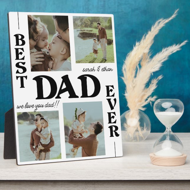 Placa Expositora Elegante Mejor Papá Ever 4 collage de fotos Día de (Lado)