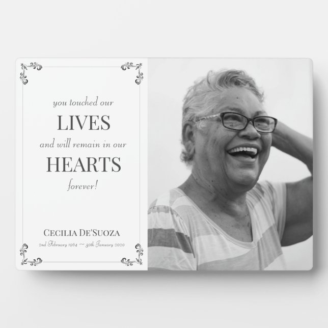 Placa Expositora Elegante memorial personalizado foto blanco recuer (Frente)