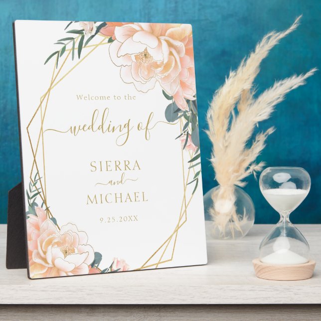 Placa Expositora Elegante Moda Rubor Gold Peach Cream Floral Boda (Lado)