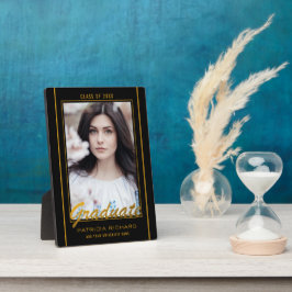 Placa Expositora Elegante Negro Y Oro Graduación Foto Keepsake