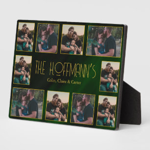Placa Expositora Elegante oro verde esmeralda para 10 fotos familia