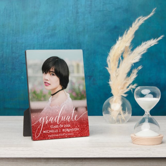 Placa Expositora Elegante Purpurina Rojo Ombre Girly Graduación de  (Lado)
