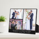 Placa Expositora Elegante recién casados 3 Collages de fotos Boda n<br><div class="desc">Elegante placa negra de sake recién casada para celebrar a tu boda con un collage de fotos de 3 de tu día especial,  "Feliz eterno después" en la típica tipografía serif blanca,  y tus nombres y fechas bodas con letras blancas modernas y simples.</div>