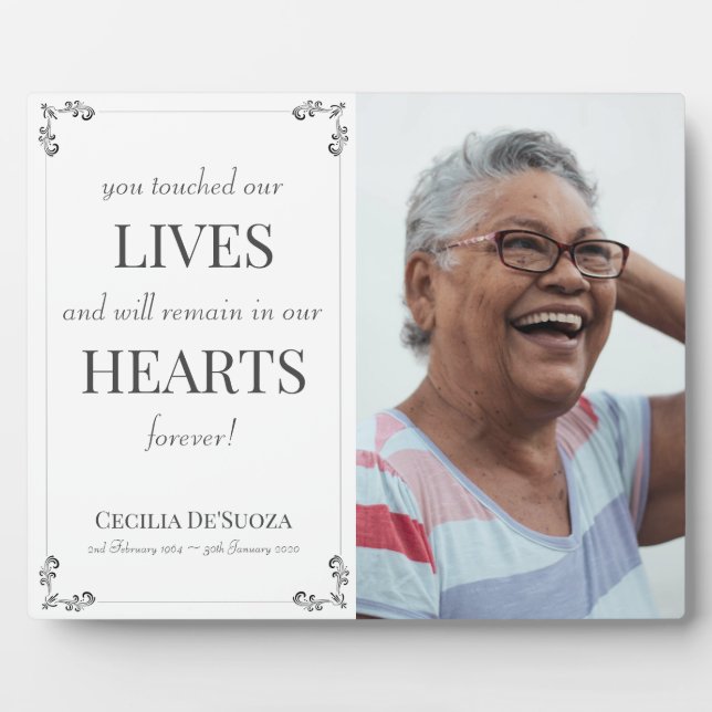 Placa Expositora Elegante recuerdo blanco memorial Foto personaliza (Frente)