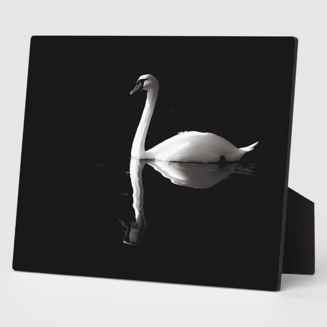 Placa Expositora Elegante reflejo de cisne blanco en lago negro (Lado)