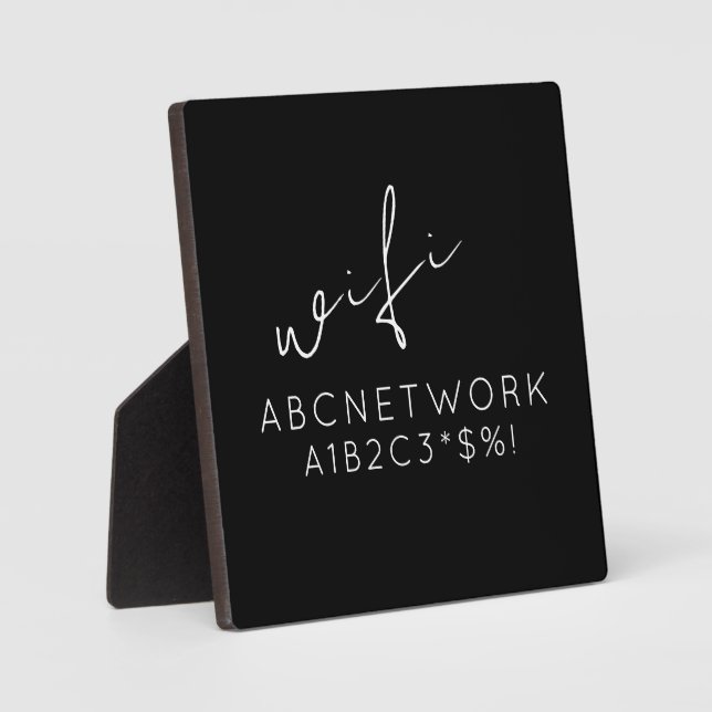 Placa Expositora Elegante Rótulo de contraseña WiFi negro (Anverso)