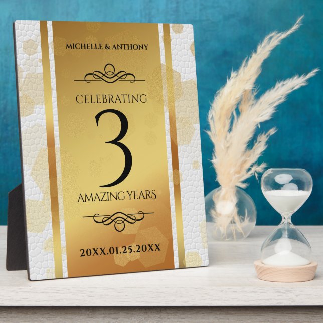 Placa Expositora Elegante tercer aniversario Boda de cuero (Lado)