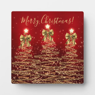 Placa Expositora Elegantes árboles de Navidad rojos dorados de vaca