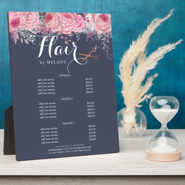 Placa Expositora Elegantes tijeras de rosa de oro tijeras de peluqu (Lado)