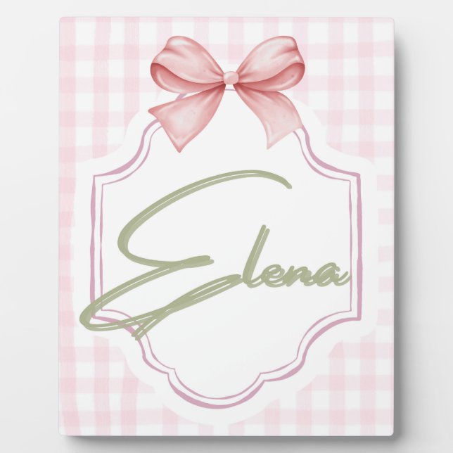 Placa Expositora Elena Personalizada Baby Nursery Bow&Gingham (Frente)