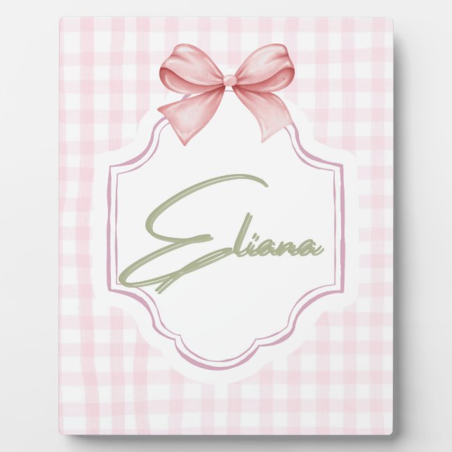 Placa Expositora Eliana Personalizada Pink Bow & Gingham Print (Frente)