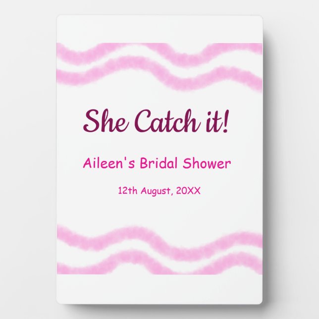 Placa Expositora Ella lo atrapa espiral rosa líneas acuarela boda  (Frente)