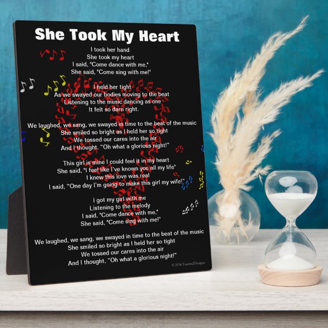 Placa Expositora Ella Tomó Mi Poema De Notas Musicales Rojas Del Co (Lado)