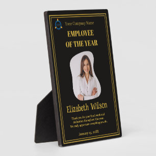 Placa Expositora Empleado del Año Foto Personalizada   Oro y Negro