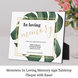 Placa Expositora En la memoria amorosa Leaf boda signo Tabletop Pla