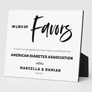 Placa Expositora En lugar de favores, firme Tabletop Plaque con Eas