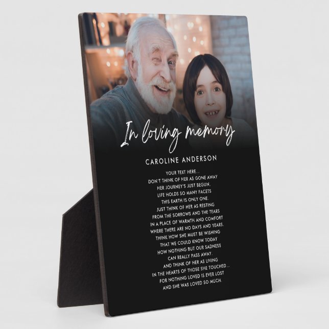 Placa Expositora En Memoria Foto Memorial con Texto Personalizado (Lado)