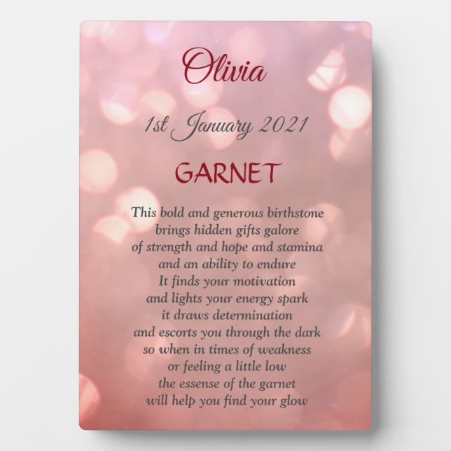 Placa Expositora Enero Diseño de Birthstone Garnet (Frente)