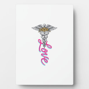 Placa Expositora Enfermera Amor Caduceo Floral Diseño Vertical Médi