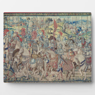 Placa Expositora Ensamblando a los jinetes, del tapiz de David