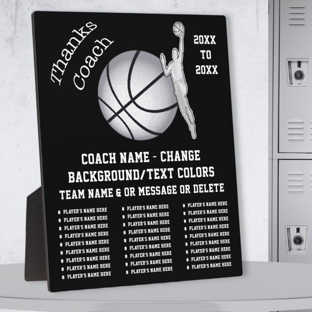 Placa Expositora Entrenador de baloncesto Gracias a regalos, entren (Basketball coach presents. Plaque for basketball coach. Black and white, gift for basketball coach.)
