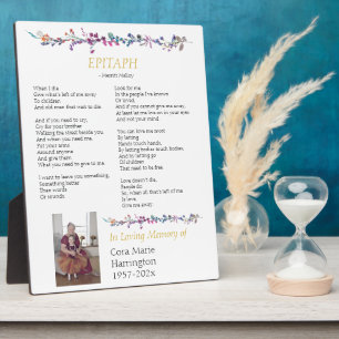 Placa Expositora Epitaph Poem Personalizado Memorial Tabletop