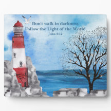 Escena acuarela del faro rojo