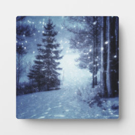Placa Expositora Escena de invierno del bosque mágico iluminado por
