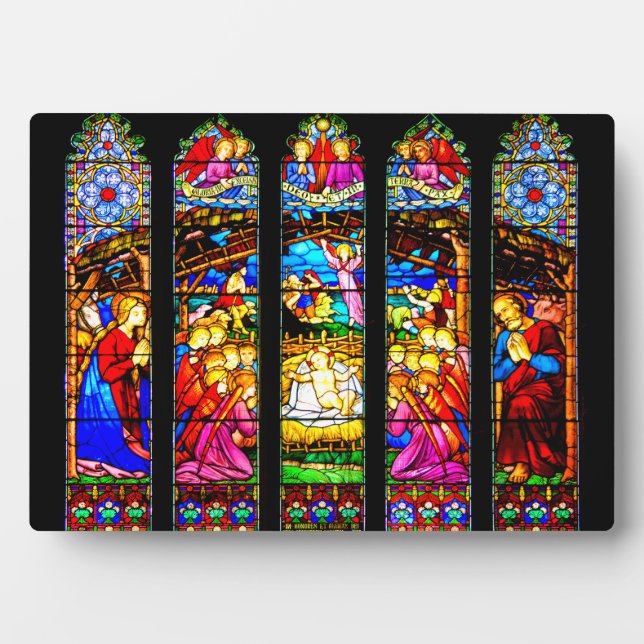 Placa Expositora Escena de Natividad de Vidrio Manchado (Frente)