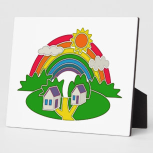 Placa Expositora Escena rural personalizado con arcoiris y casa de 